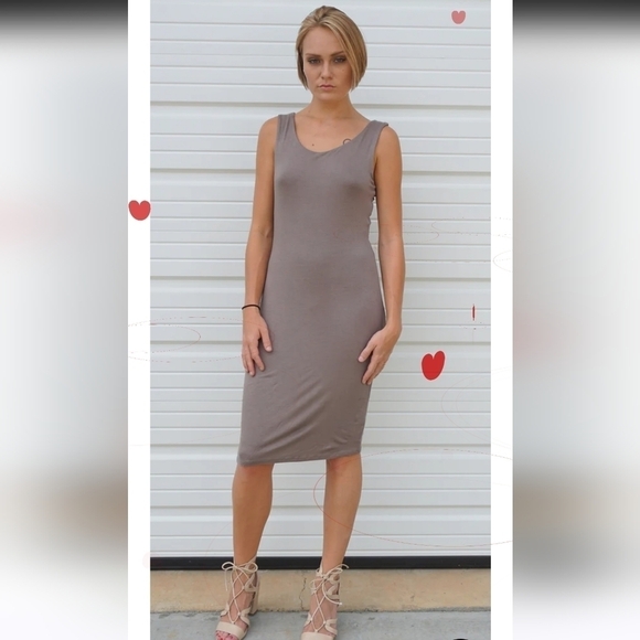 Strappy Back Midi Dress Light Mocha Various Sizes - Picture 2 of 4